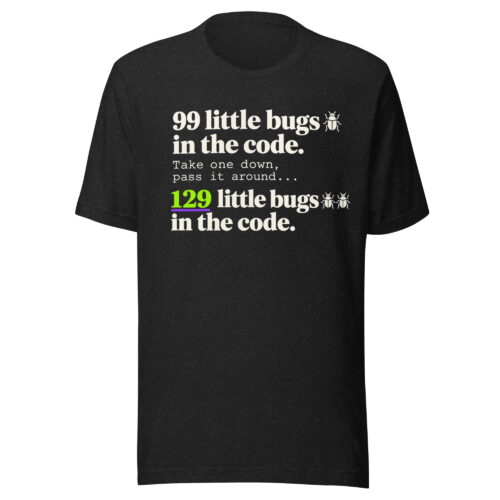 unisex-staple-t-shirt-black-heather-front-6abee6bd7e114.jpg 99 Little Bugs Unisex Tee