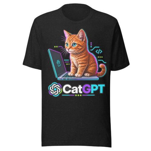 unisex-staple-t-shirt-black-heather-front-6abee7f14a178.jpg CatGPT Unisex Tee