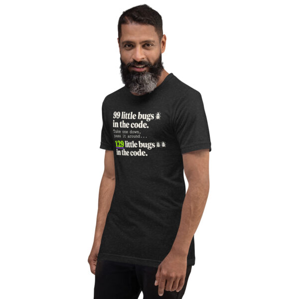 unisex-staple-t-shirt-black-heather-left-front-6abee6bd7d599.jpg 99 Little Bugs Unisex Tee